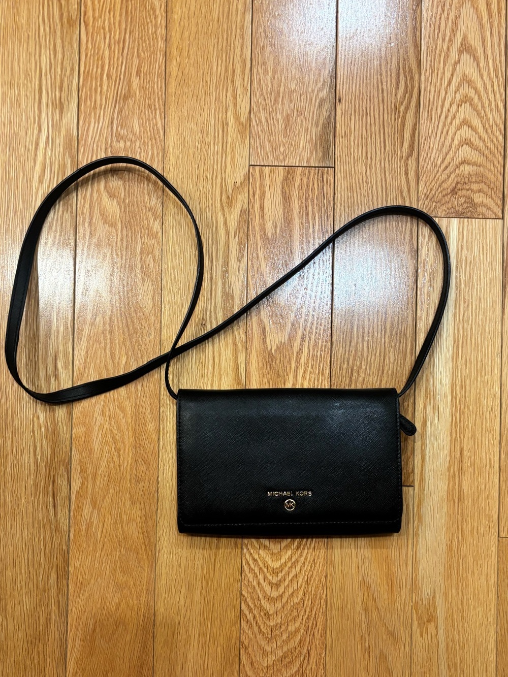 Michael Kors Black Leather Crossbody Wallet Purse
